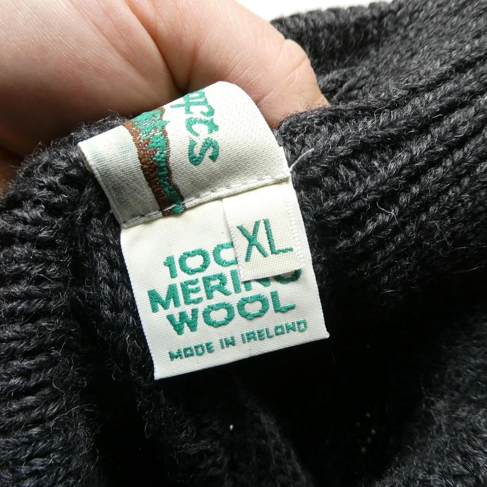 Aran Crafts Sweater Mens XL Gray Merino Wool Cable Knit 1/4 Zip Mock Neck Irish